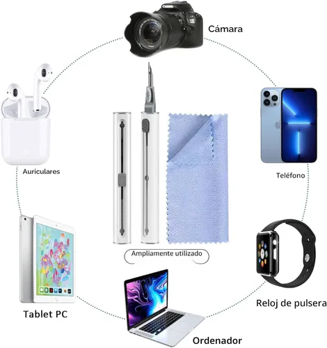 Vista 6 de Kit de limpieza para Airpods, kit de limpieza de auriculares para Airpods Pro 1, 2, 3, bolígrafo de limpieza multifunción con cepillo suave, esponja