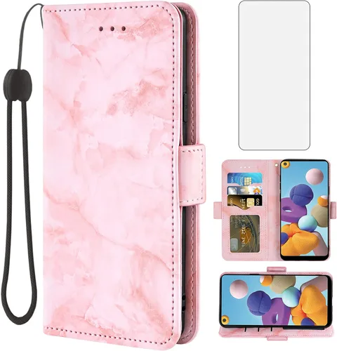 Vista 9 de Asuwish Funda compatible con Samsung Galaxy A21 y protector de pantalla de vidrio templado, accesorios para celulares, ranura para tarjetero