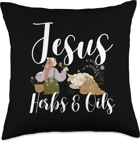 Vista 4 de Christian EO Practitioner Jesus Herbs Oils Essential Oils Throw Pillow