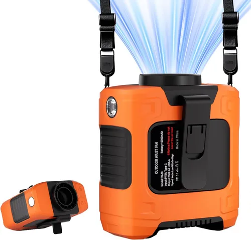 Vista 7 de LOUISWARE Ventilador de cintura portátil de 10000 mAh, flujo de aire fuerte, 18000 rpm, ventilador de cintura con máximo 12 horas de tiempo