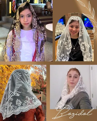 Vista 6 de Bozidol Iglesia Mantilla - Velo Católico Con Triángulo Sagrado Virgen Bordado - Velo Capilla Masa Tradicional