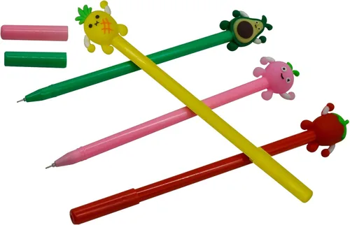 Vista 4 de Maydahui 28 bolígrafos con forma de frutas, lindos bolígrafos kawaii, tinta de gel negra, fresa, piña, jugoso, melocotón, aguacate, diseño