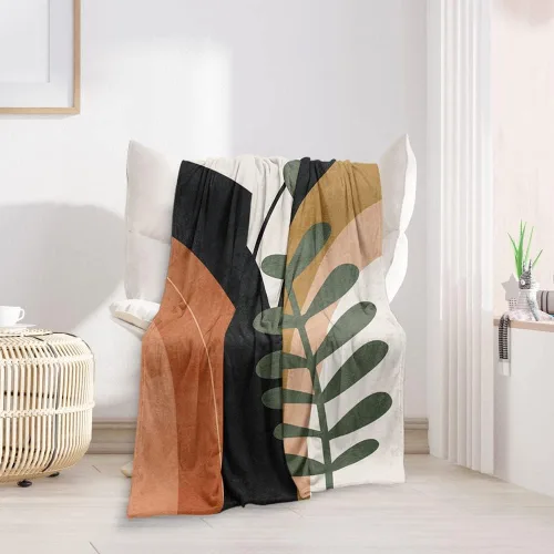Vista 21 de Manta moderna abstracta de color negro y beige, manta bohemia de franela de doble cara, adecuada para adultos y niños en el sofá, automóvil, siesta