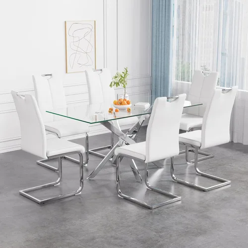 Vista 46 de Juego de mesa de comedor de 36 pulgadas para 4, moderna parte superior cuadrada de vidrio templado, mesa de patas de acero inoxidable con acabado