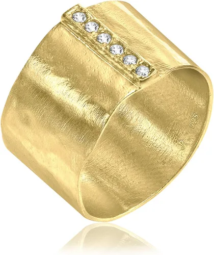 Vista 3 de JEAN RACHEL JEWELRY 14K Gold Plated Sterling Silver Ring with 0.18 TCW Cubic Zirconia - Wide Band Hammered Vintage Design - Hypoallergenic, Lead &