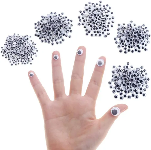 Vista 3 de DECORA 1000 piezas redondas de plástico negro Googly Wiggle Eyes, autoadhesivas, amplia variedad de tamaños