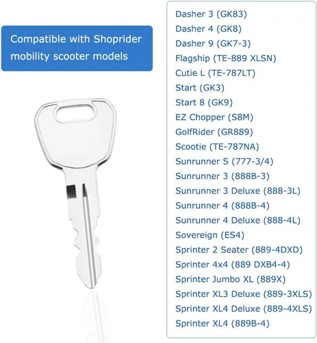 Vista 3 de Llaves de repuesto compatibles con Shoprider Mobility Scooters Cutie L, Dasher 3/4/9, Scootie, Sprinter, Sunrunner 3/4, Start Electric Scooter, 2