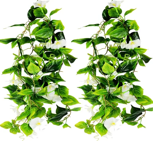 Vista 19 de AirSun Vid de flores artificiales de gloria matutina, 2 plantas colgantes de 15 pies, guirnalda de seda falsa de plantas verdes falsas