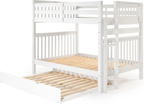Vista 3 de Bedz King Literas de tamaño matrimonial sobre estilo misión completa con escalera final y cama nido completo, color blanco