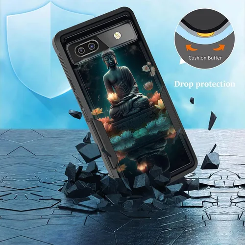 Vista 12 de Funda para Pixel 6A, funda protectora híbrida de doble capa resistente a prueba de golpes de policarbonato duro de silicona suave TPU para Google