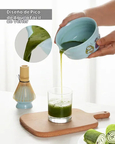 Vista 7 de Juego de batidor de matcha, 18 onzas, 7 piezas, kit de matcha japonés, incluye cuenco de matcha con boquilla, batidor de bambú, soporte de Chasen