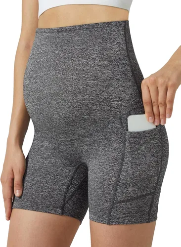 Vista 9 de POSHDIVAH Pantalones cortos de maternidad para mujer de 5 pulgadas 2 piezas negro
