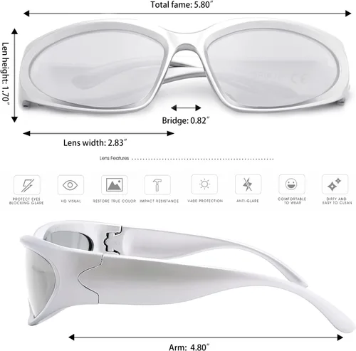 Vista 5 de knliwkm Y2K - Gafas de sol envolventes deportivas futuristas ovaladas para mujeres y hombres 2022 a la moda, color plateado