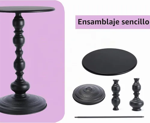 Vista 6 de Benkyo Mesa auxiliar redonda negra moderna de metal con pedestal para sala de estar, dormitorio, color negro