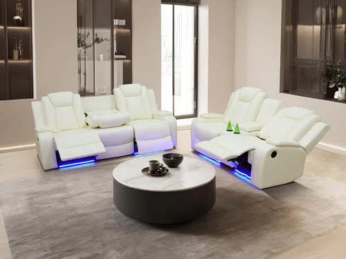 Vista 22 de Juego de sofás reclinables eléctricos, juegos de muebles de sala de estar, sofá reclinable eléctrico moderno negro, sofá biplaza y silla