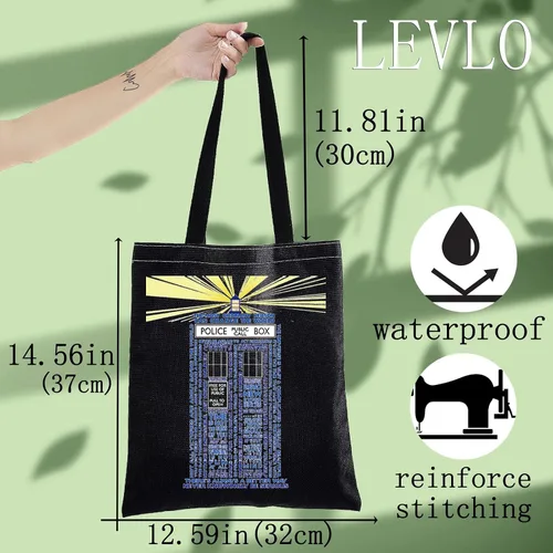 Vista 3 de LEVLO Dr Who Tote Bag Doctor TV Show Fans Regalo Policía Caja Tema Reutilizable Bolsa de Comestibles Caja de Policía Mercancía