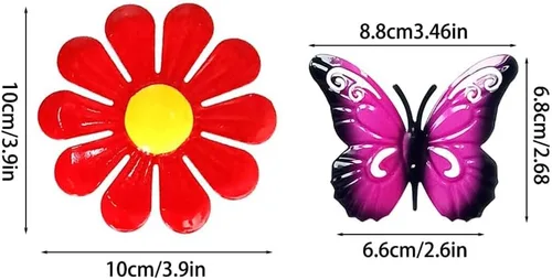 Vista 2 de 12 piezas de decoración de jardín que incluye 6 flores de metal, 6 mariposas de metal, decoración de pared, girasol, margarita, adorno colgante
