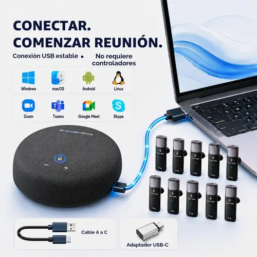 Vista 4 de CS02 - Altavoz de conferencia con 10 micrófonos AI, rango de 65 pies, altavoz portátil de conferencia USB con reducción de ruido, cancelación de eco