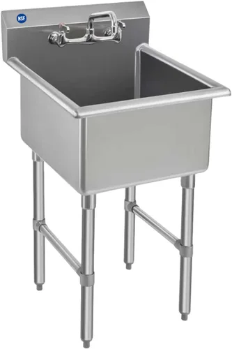 Vista 8 de ROCKPOINT Fregadero de acero inoxidable con grifo de 8 pulgadas, fregadero comercial hecho a mano con 15 pulgadas de profundidad x 15 pulgadas