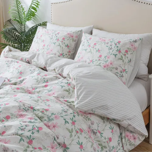 Vista 58 de HoneiLife Juegos de Fundas de Edredón Twin - Funda de Edredón Floral 100% Algodón, Juego de Ropa de Cama Transpirable de 2 Piezas con Cierre