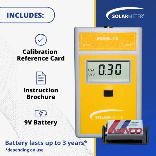 Vista 4 de Solarmeter Medidor UV eficaz de eritema modelo 7.5, radiómetro UV digital, ideal para la prevención de quemaduras solares, pruebas de gafas