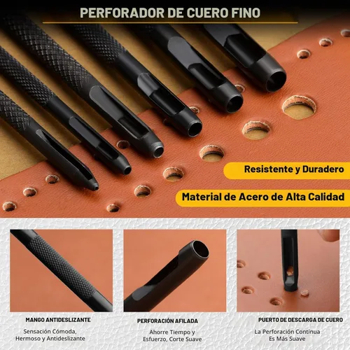 Vista 7 de Juego de herramientas de perforación de costura de cuero, punzón de 4 mm, punzón de 1/2/4/6 puntas, punzón redondo para cinturón, correa de reloj