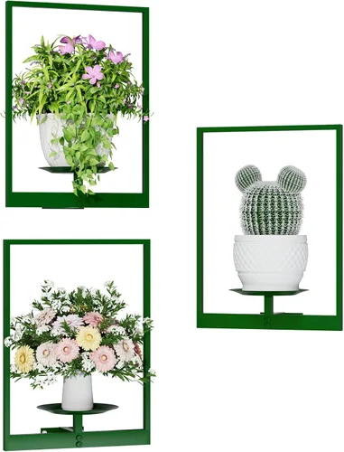 Vista 11 de Soporte para plantas de pared de metal negro, paquete de 2 soportes para plantas montados en la pared y soportes colgantes para macetas