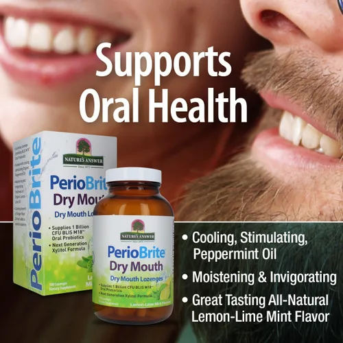 Vista 4 de Nature's Answer Periobrite Dry Mouth 100 pastillas sin alcohol Refresca el aliento Elimina la placa Reduce la inflamación de las encías