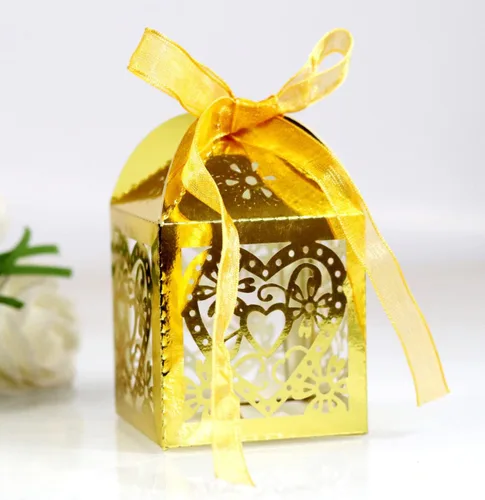Vista 14 de Paquete de 50 cajas de dulces de boda con corazones cortados con láser, cajas de regalo pequeñas para bodas, despedidas de soltera, aniversarios, 01