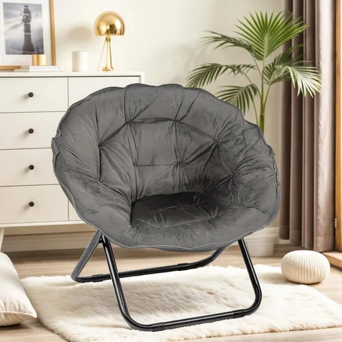 Vista 7 de Silla plegable, silla platillo con marco de metal, cómodas sillas de luna para dormitorio, sala de estar, apartamentos, camping, descanso, jardín