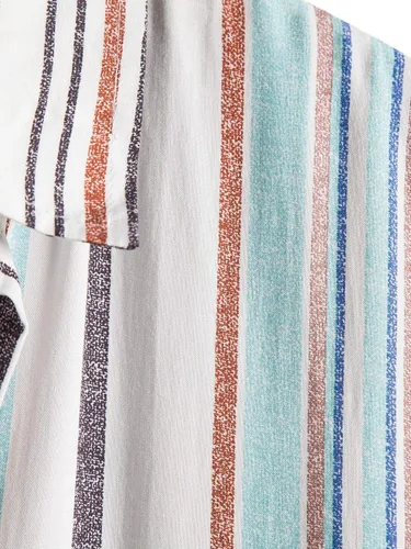 Vista 5 de Romwe Camisas con botones de popelina de manga corta a rayas para hombre