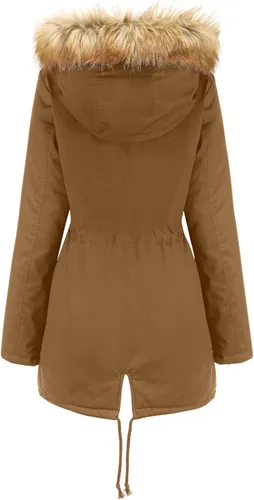 Vista 3 de DOSLAVIDA Abrigo grueso con capucha para mujer, chaqueta de invierno cálida con forro polar, chaqueta larga de algodón con capucha de pelo sintético