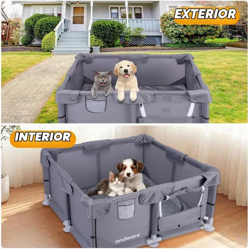 Vista 7 de Corralito para cachorros de 28 x 28 x 15 pulgadas con puerta, corral para mascotas pequeñas para interiores