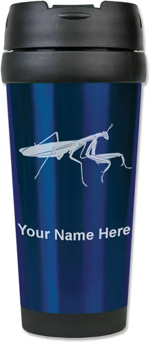 Vista 8 de LaserGram Taza de viaje de café de 16 onzas, mantis rezando, grabado personalizado incluido (negro)