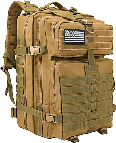 Vista 13 de WOLT Mochila táctica para hombres 45L, mochila militar grande de 3 días, mochila de asalto Molle Rucking mochila senderismo supervivencia, negro