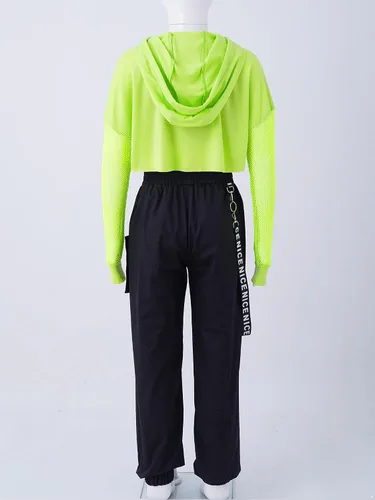 Vista 5 de Girls Dance Outfits Cropped Hoodie Tank Tops Jogger Pants Set Hip Hop Jazz Street Dancing Clothes