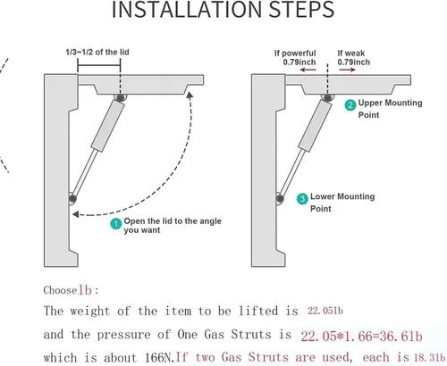 Vista 5 de Puntales de Gas para Casa Amortiguadores de Gas Soportes de Elevación Resorte de Gas para Cama Armario Ventana (13 lb, 10 pulgadas)