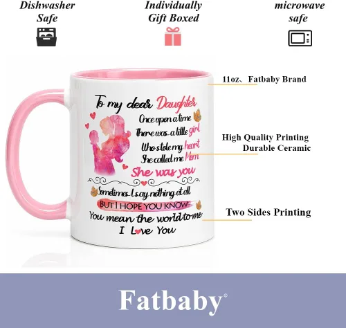 Vista 6 de Fatbaby Taza de café con texto en inglés "To My Dear Daughter", regalo para el día de San Valentín y cumpleaños, regalo para la mejor hija de mamá