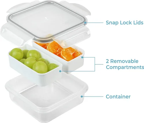 Vista 8 de carrotez Recipientes pequeños de 2 compartimentos, mini recipientes para aperitivos para mini refrigerador, pequeños recipientes divididos