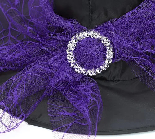 Vista 2 de Durio Sombrero de bruja para niños, disfraz de Halloween, sombrero de bruja de velo para niñas y adultos, cabeza pequeña, decoración de disfraces
