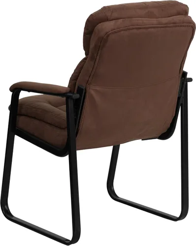 Vista 7 de EMMA + OLIVER Silla lateral de microfibra marrón con soporte lumbar y base de trineo marrón (Brown Microfiber)