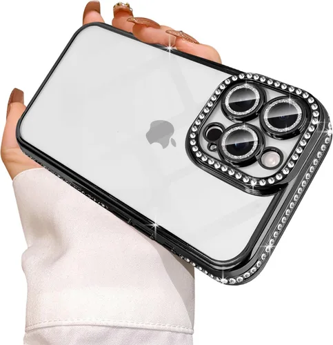 Vista 22 de Funda compatible con iPhone 11 Pro Max con protector de lente de cámara de diamante con purpurina, bonita funda de cristal transparente a prueba