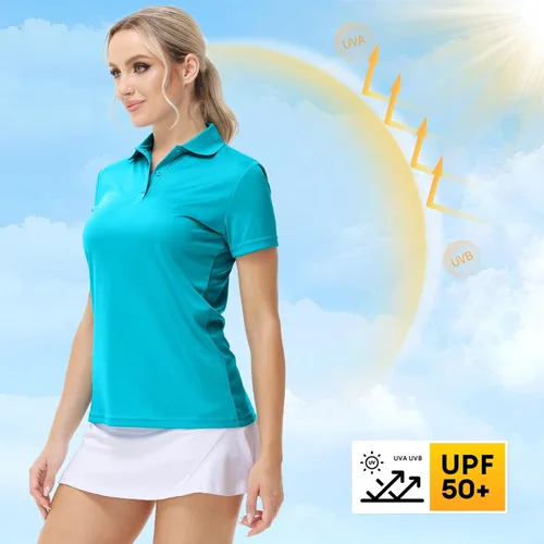 Vista 4 de MOHEEN Polo de manga corta de secado rápido para mujer, absorbe la humedad, polo de golf atlético