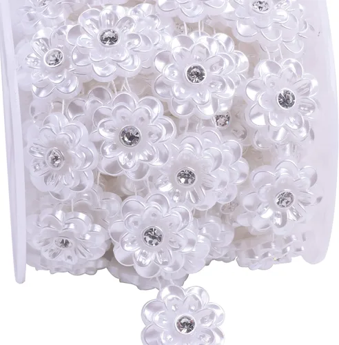 Vista 17 de KAOYOO Cinta con diamantes de imitación, 10 yardas con perlas de imitación, rollo de cuentas florales de perlas sintéticas para vestidos de boda