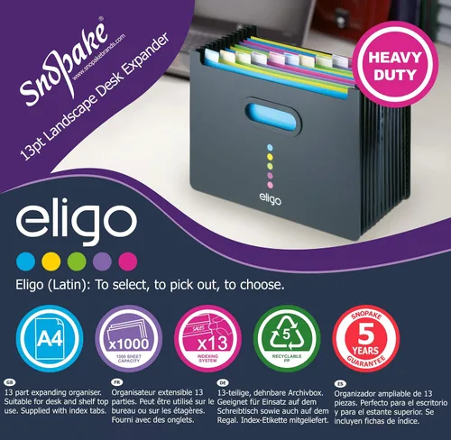 Vista 2 de Snopake Expansor de escritorio A4 Eligo Landscape 13-Part – Negro [Pack de 1] Ref: 15174