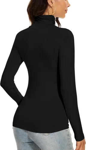 Vista 5 de Women's Turtleneck Long Sleeve Thermal Tops Slim Fitted Lightweight Thin Basics Layer Tshirt (XS-2XL)