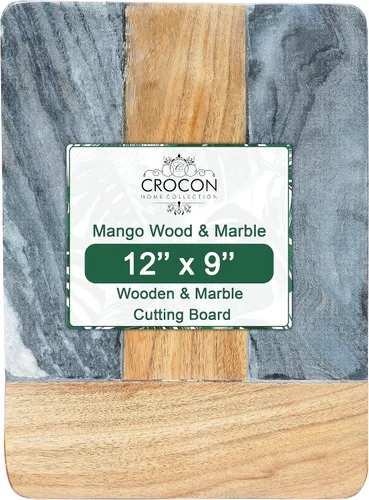 Vista 2 de Tabla de cortar, tabla de cortar de madera y mármol, elegante tabla de queso y embutidos de 12 x 9 pulgadas, tabla de cortar para carne, pan