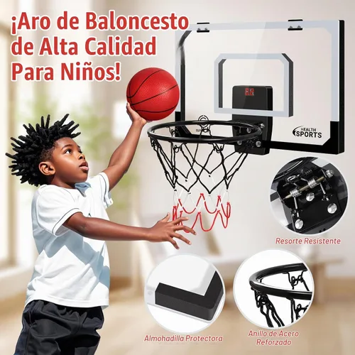 Vista 4 de Mini Aro de Baloncesto Sobre la Puerta - Juego de Aro de Baloncesto Montado en la Pared con Accesorios Completos - Juguetes de Baloncesto Regalos