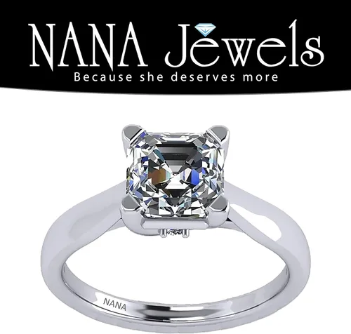 Vista 5 de NANA Jewels Anillo de compromiso Lucita solitario de 1.50-3.00 quilates corte Asscher de plata de ley con circonita pura brillante