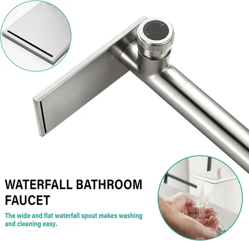 Vista 3 de becola Grifo Moderno de Lavabo de Baño, Grifo Alto para Lavabo de Baño, Grifo de Lavabo de Cuerpo en Níquel Cepillado, Grifo de Orificio Único